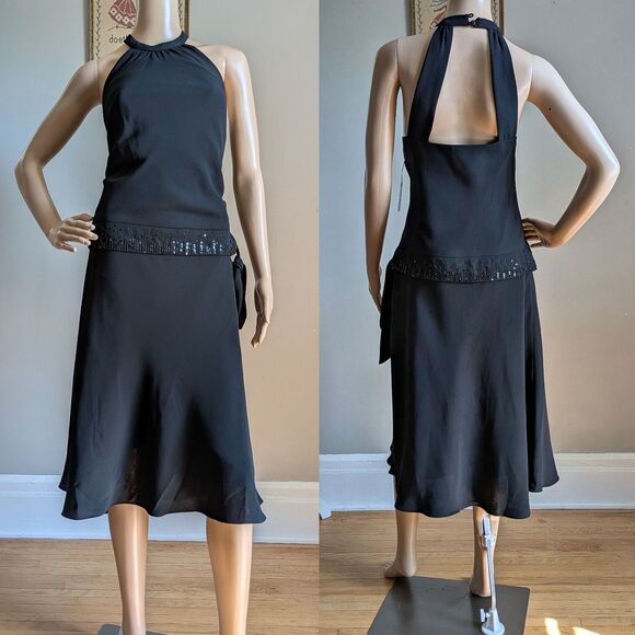NWT Vintage Y2K Jones New York Cocktail Dress Drop Waist Beaded Sequin Size 14 - Picture 1 of 13